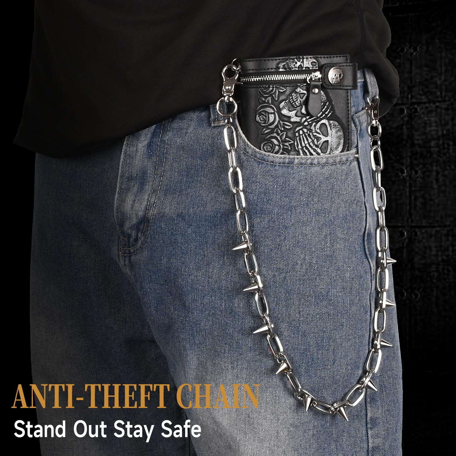 ZEKEE Wallet Chain Pants Chain Hip Hop Punk Jeans Chain Key Chain Goth Heavy Rivet Accessories for Women Men