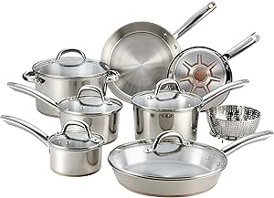 T-fal C836SD Ultimate Stainless Steel Copper Bottom 13 PC Cookware Set, Piece, Silver
