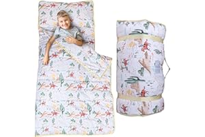 Morxy Toddler Nap Mat with Pillow & Blanket Large Portable Roll Up Nap Mats with Name Tag- Thick Kids Sleep Mat for Daycare, Preschool Travel and Camping for Age 3 and up