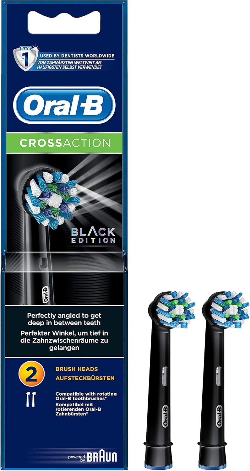 Oral-B Cross Action Black Electric Brush Heads, Pack of 2, 2 count (Pack of 1)