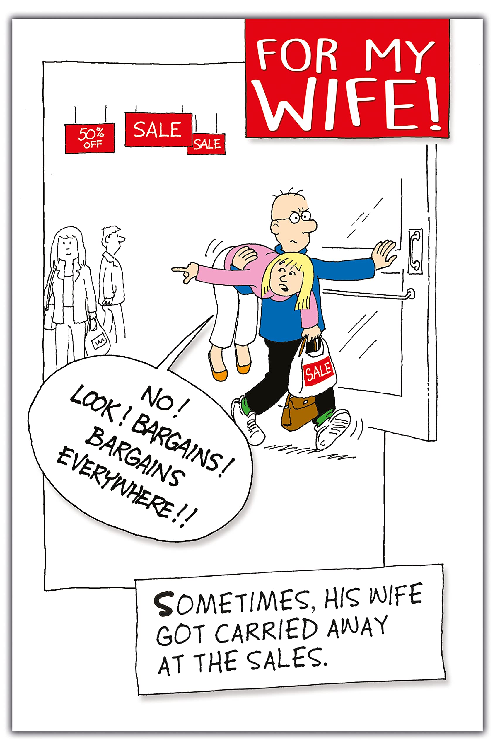 Norbert & Val, Wife Birthday Card, Funny Birthday Card from Husband, Sometimes His Wife Got Carried Away at The Sales, Multi-Coloured