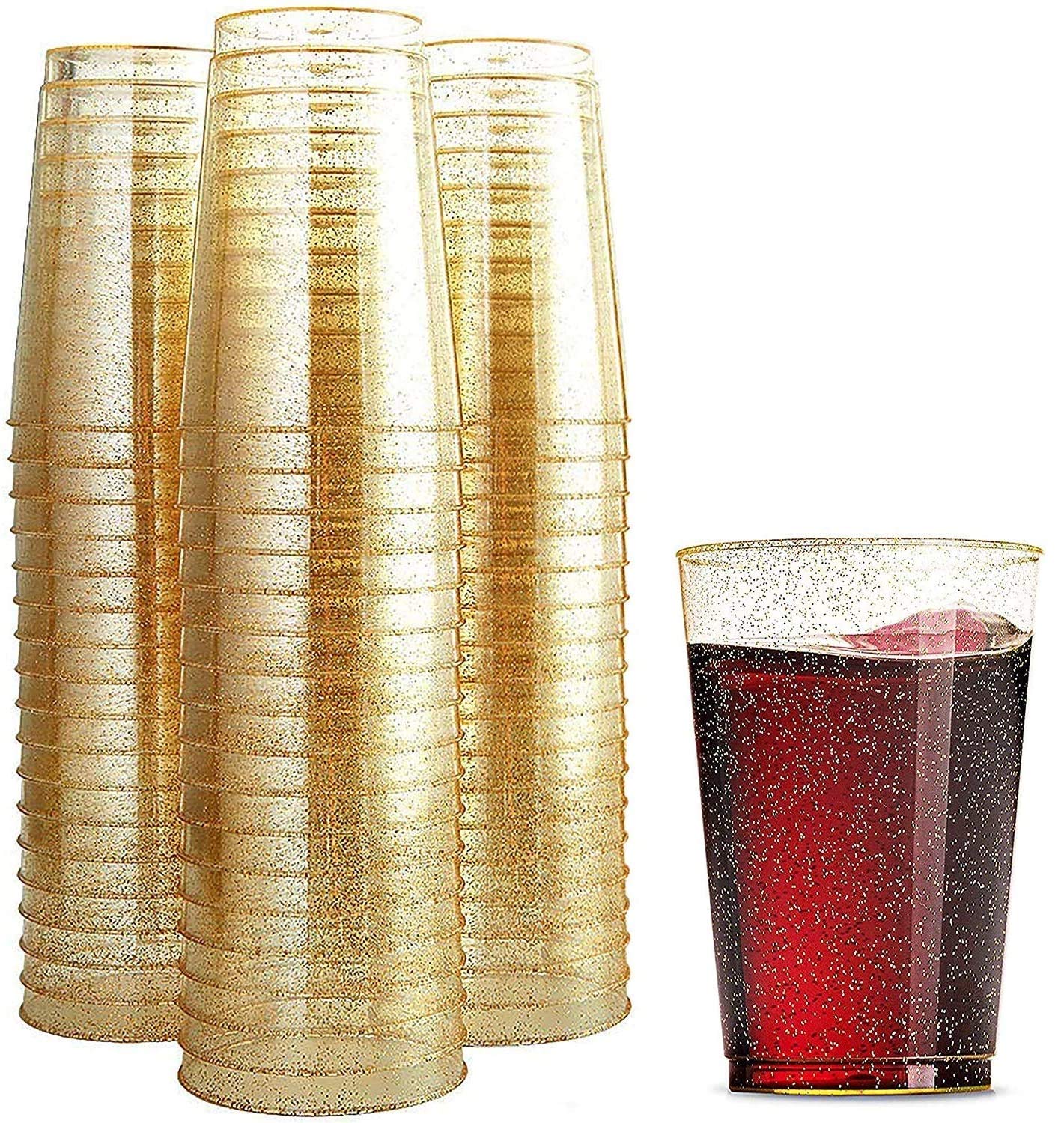 Buy 100 Glitter Plastic Cups 12 Oz Clear Plastic Cups Tumblers Gold