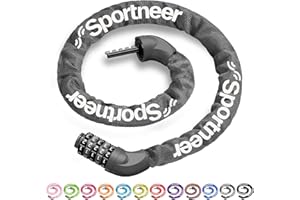 Sportneer Bike Lock: 5 Digit Combination High Security Anti Theft Bike Chain Lock - 3.2/3.6/4ft Heavy Duty Keyless Bicycle Lock for Bike, Motorcycle, Scooter, Door & Gate - 4/6mm Thick, Easy to Use