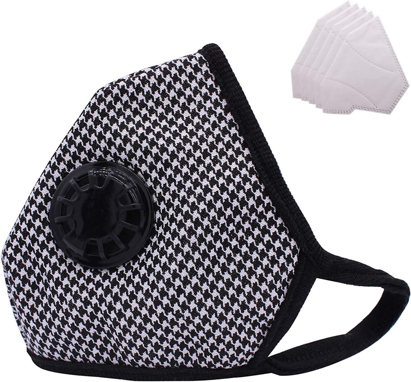 Lyanty Anti Pollution Mask Military Grade N95 Mask Washable Cotton Mouth Masks With Valve Replaceable Filter (One Mask + 5 filters) (Medium, W/B)