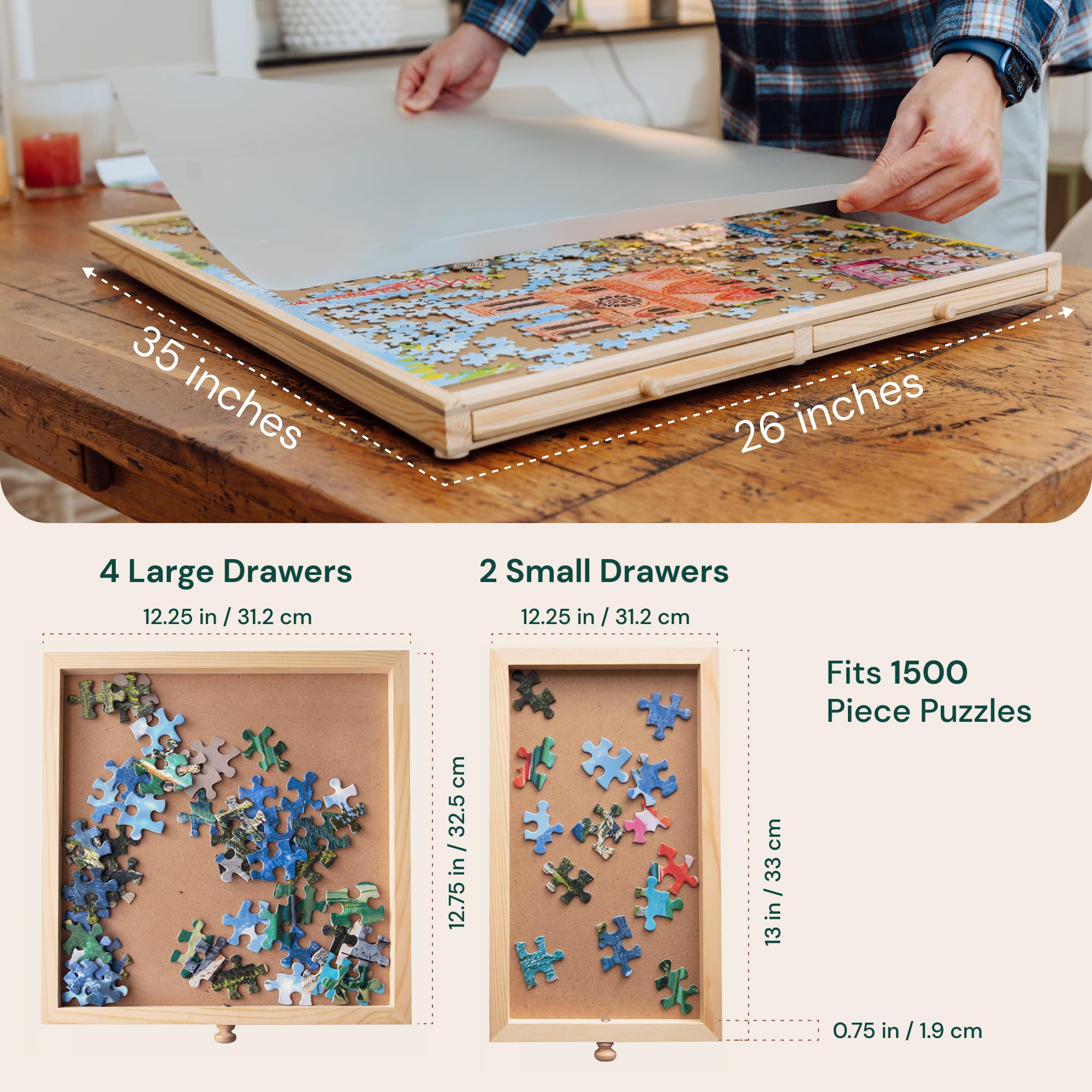 PlayVibe 1500 Piece Puzzle Board with Drawers and Cover - Jigsaw Solve Station - Portable Puzzle Table with Drawers, Tray & Accessories - Raised Edges to Prevent Slipping