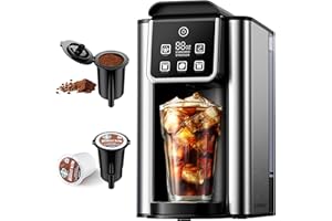 KIDISLE Hot & Iced Coffee Maker with Bold Setting, Single Serve Coffee Maker for K Cup and Grounds, 6-14 Oz Brew Sizes, 50 Oz Removable Water Tank, One Cup Coffee Machine with Reusable Filter, Black