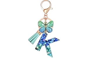 JINGUAZI Initial letter Keychains for Women Tassel Butterfly Pink Purple Cute Car Keychain for Wallet Backpack bag charm