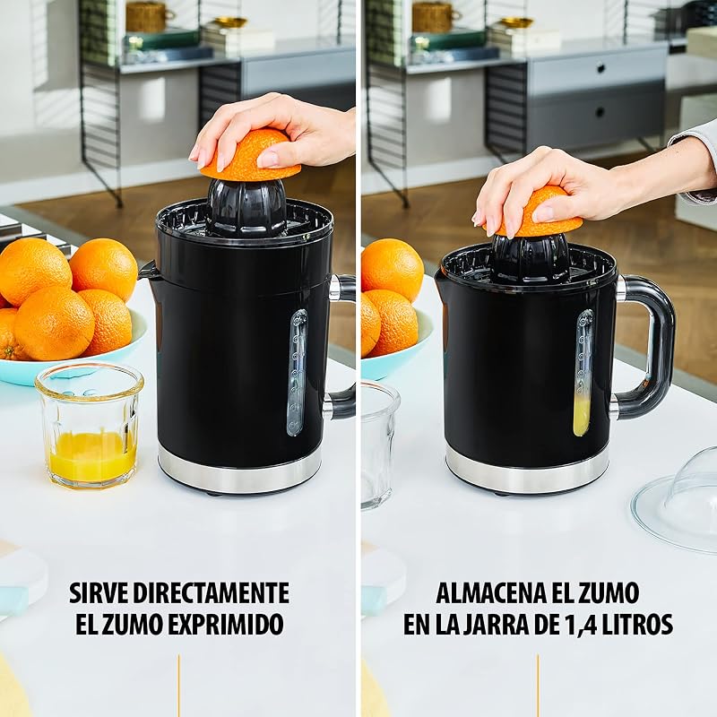 Tristar cp-3012 citrus juicer duo, recipiente de sumo integrado com 1,4 l de capacidade, com tampa protetora e 2 cones de diferentes tamanhos, filtro de polpa e jarro removível, 40 w