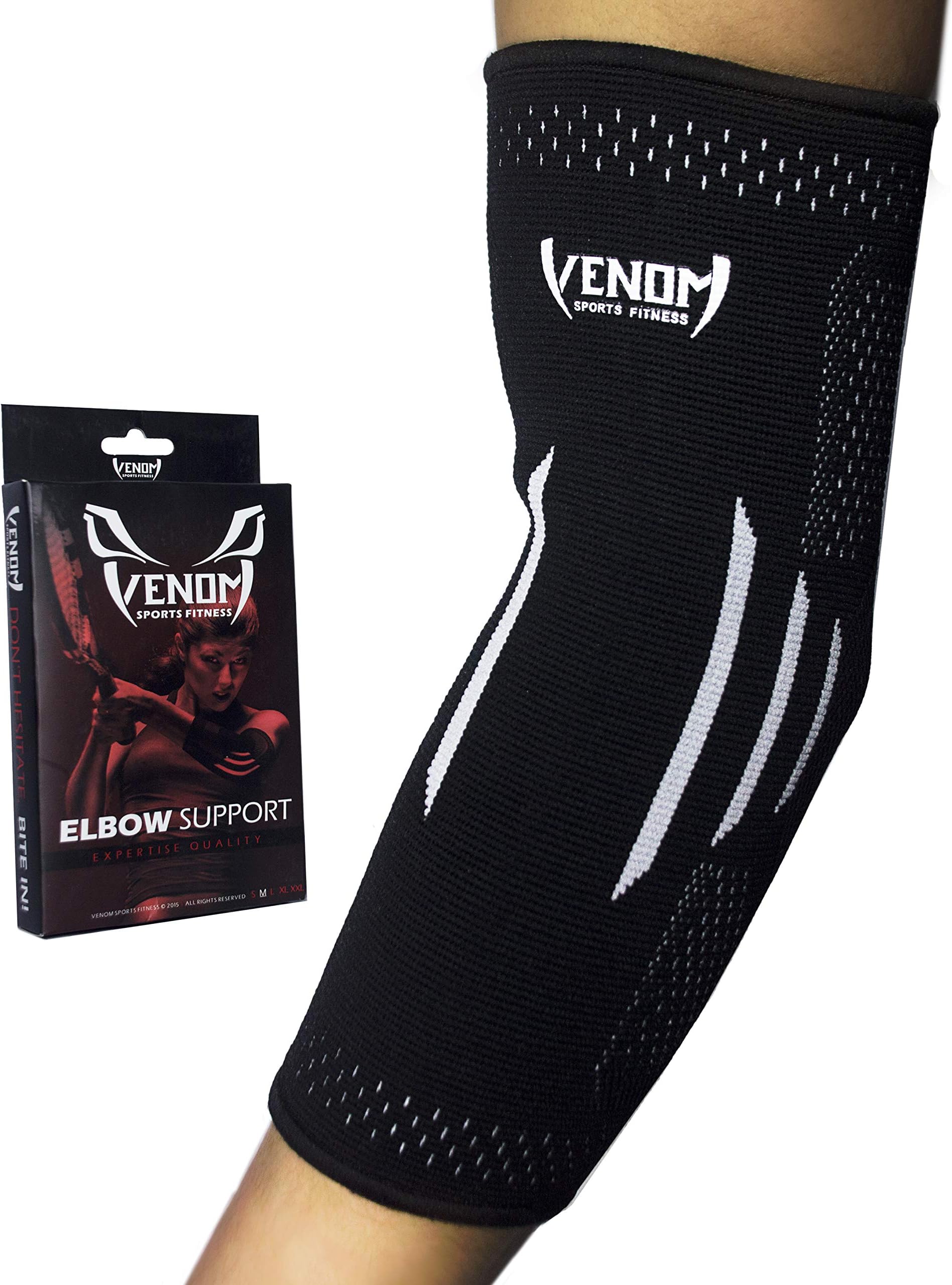 Venom Elbow Brace Compression Sleeve - Elastic Support, Tendonitis Pain, Tennis Elbow, Golfer's Elbow, Arthritis, Bursitis, Basketball, Baseball, Football, Golf, Lifting, Sports