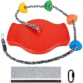 Tree Swing Climbing Rope with Platforms Disc Swing Seat Set Red | Outdoor Playground Accessories for Kids Including Hanging Strap &amp; Carabiner Rope，Outdoor Kids Toy，Single Disc Seat