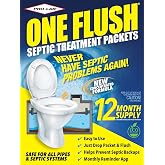 ONE FLUSH Septic Tank Treatment Packets, 1 Year Supply of Dissolvable Pods | Monthly dissolvable packet with billions of bacteria and enzymes that digest grease, oils, paper and waste. Made in USA.