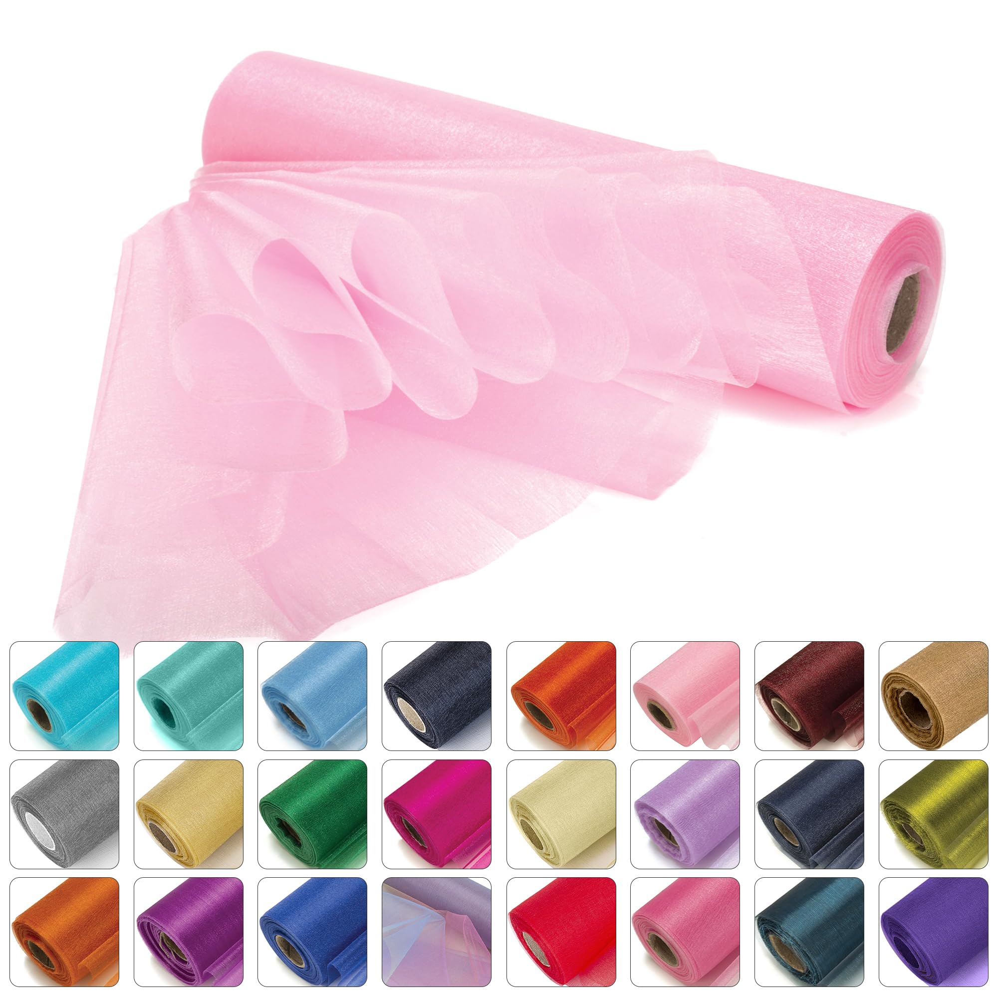 Weddecor 25m x 29cm Snow Sheer Baby Pink Organza Roll Sash Glitter Fabric for Table Runner Sashes Wedding & Christmas Decoration, Chair Cover Bows, Party Favours, Ribbon Crafting Supplies, 1pc