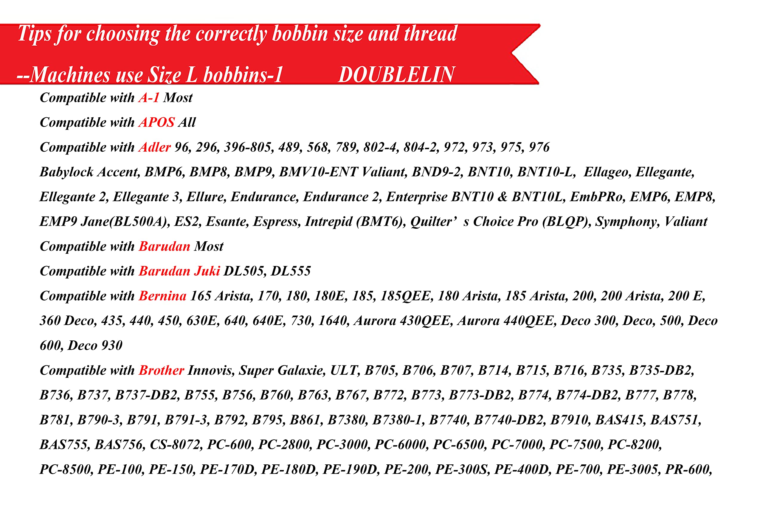 DOUBLELIN Prewound Bobbin, Cardboard, Size L (SA155, Size 9.4), White Color, 144pcs per Box, 75D/2 Polyester, Compatible with Babylock, Barudan, Bernina, Brother, Consew, Singer, Tajima and More