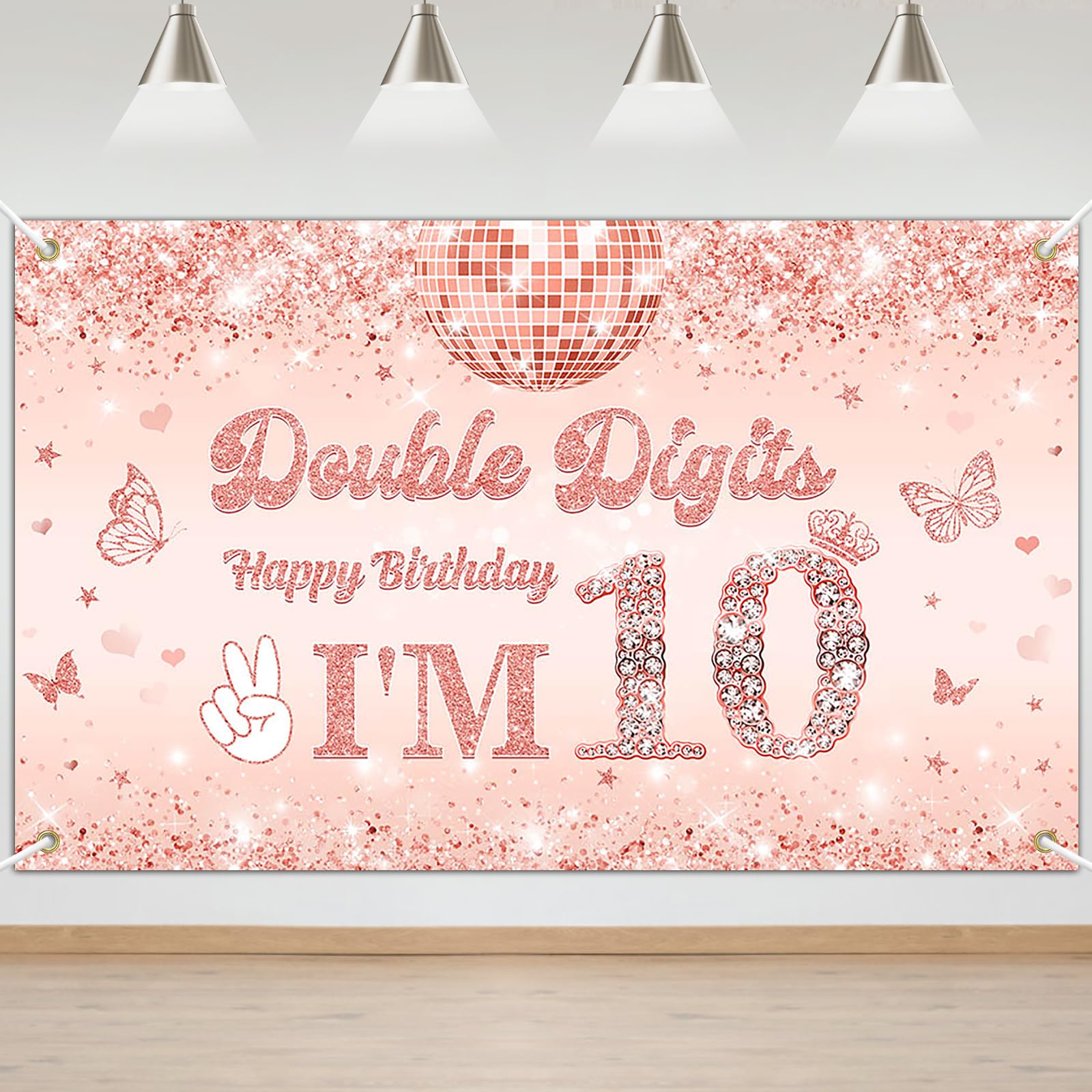 Photo 1 of Mocsicka Double Digits I'm 10 Backdrop Girls 10th Birthday Banner Girls 10 Year Old Birthday Party Decorations Photo Booth Props (6x3.6ft)