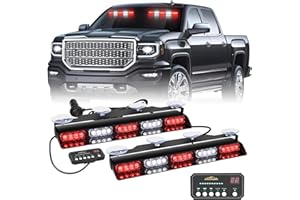 XRIDONSEN 2x 17 inch Red White Emergency Lights for Vehicles 40 LED Emergency Dash lights Interior Front/Rear Windshield Strobe Lights Safety Flashing Warning for Volunteer Firefighter Vehicles Trucks