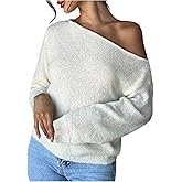 MakeMeChic Women's Off The Shoulder Sweater Tops Long Sleeve Knit Lightweight Fall Cropped Sweaters