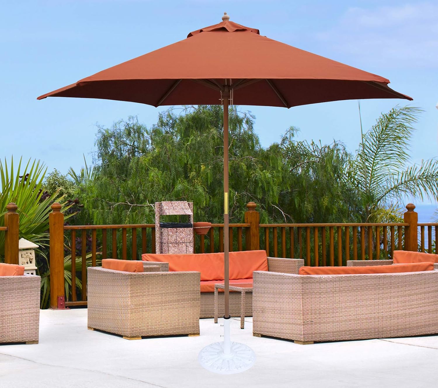 Amazon Com Tropishade 9 Ft Wood Market Umbrella With Rust Color Polyester Cover Patio Umbrellas Garden Outdoor