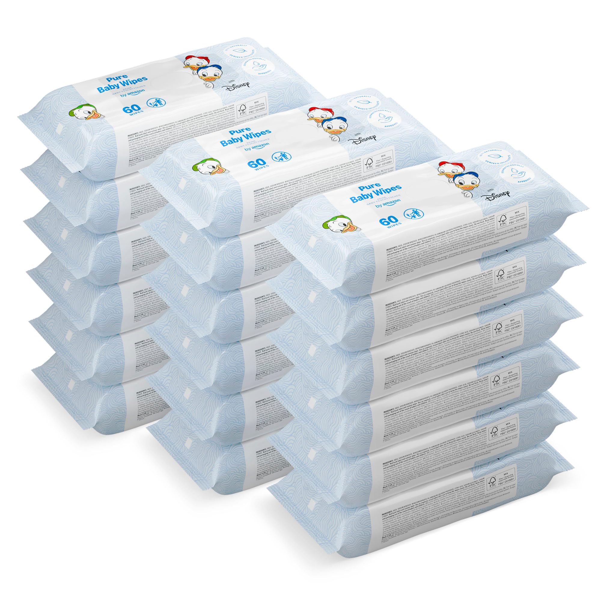 by Amazon Disney Baby Wipes, 99% Water, 1080 Wipes, Unscented, 18 Pack of 60