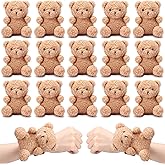 Ceenna 16 Pcs Bear Stuffed Animal Slap Bracelets Party Favors Plush Slap Bracelets Bulk 8.66 Inch Wristband for Valentine Galentines Gift Classroom Prizes Wedding Birthday Baby Shower, Brown