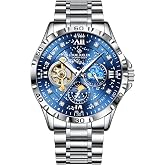LOUIE JUELEN Luxury Men's Automatic Watches Self-Winding Analog Mechanical Watch Waterproof Dress Wrist Watch for Men, Multi-Color Dial, Leather Strap/Stainless Steel Band, No Battery Needed