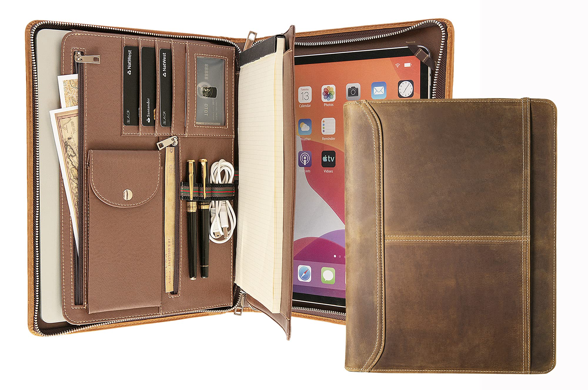 Handmade Crazy-Horse Leather Padfolio Portfolio Case Business Organizer Tablet - View #10