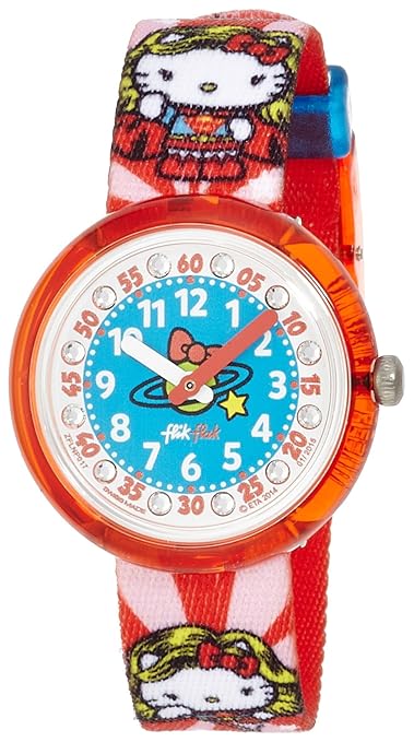 Flik Flak FLNP017 DC HELLO KITTY SUPERGIRL Uhr Mädchen Kinderuhr Stoffband Kunststoff 30m Analog mehrfarbig
