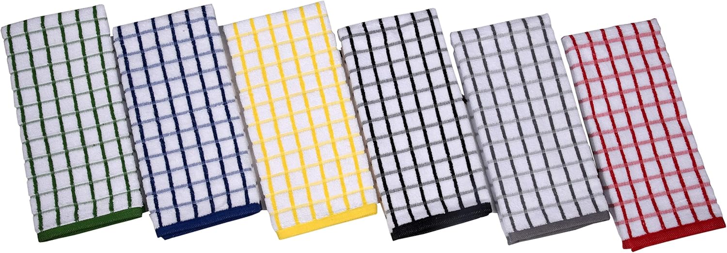 Urban Villa 6 Pack Terry Kitchen Towels, Premium Quality, 100% Cotton, Ultra Soft (Size: 20X30 Inch), Multi Color, Highly Absorbent Over Sized Kitchen Towels with Hanging Loop- (Set of 6): Kitchen & Dining