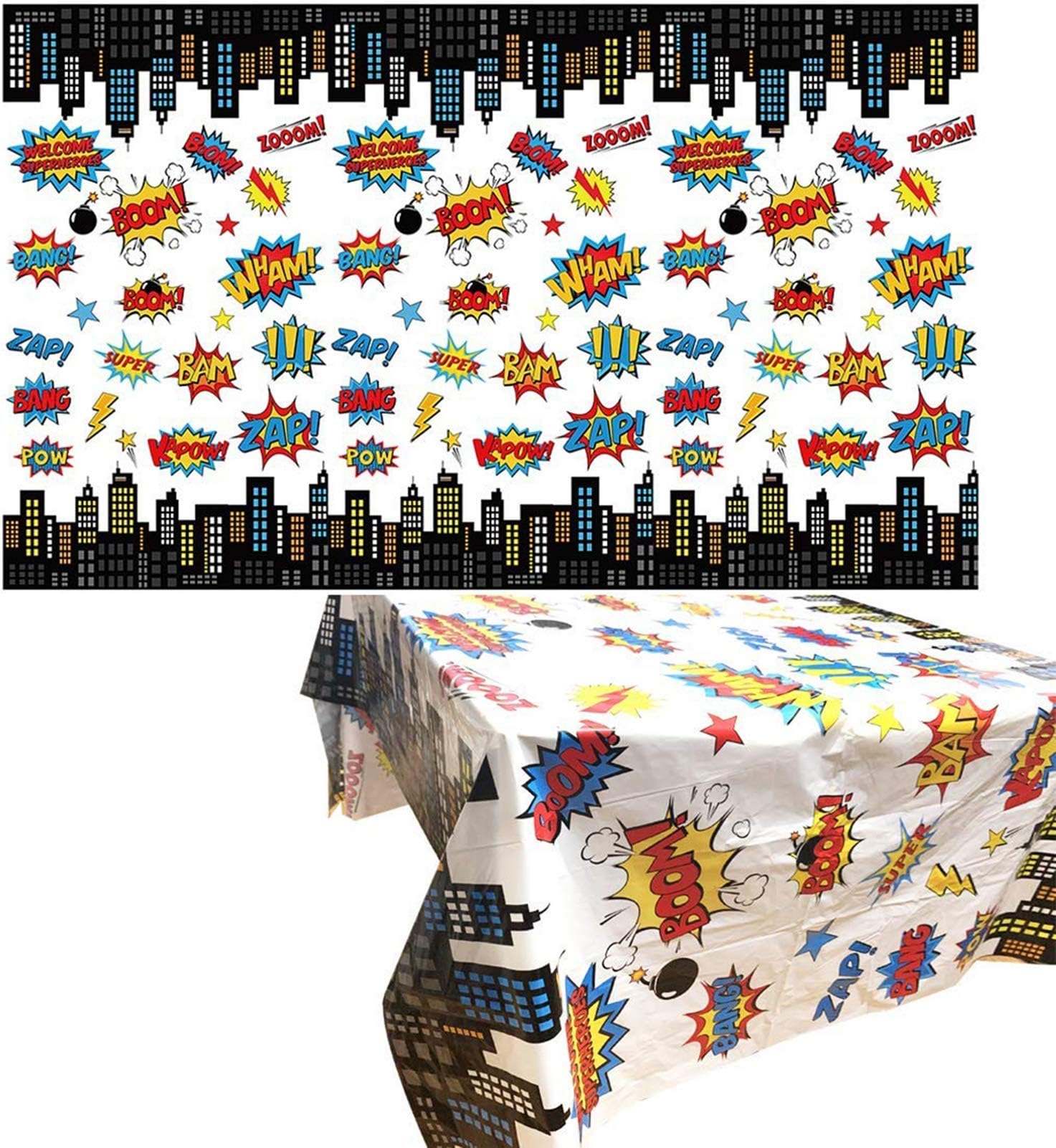 MIANRUII 4 Pieces Superhero Wipe Clean Tablecloth Rectangular Waterproof Vinyl PVC Table Cover for Superhero Birthday Party Supplies,180*108CM