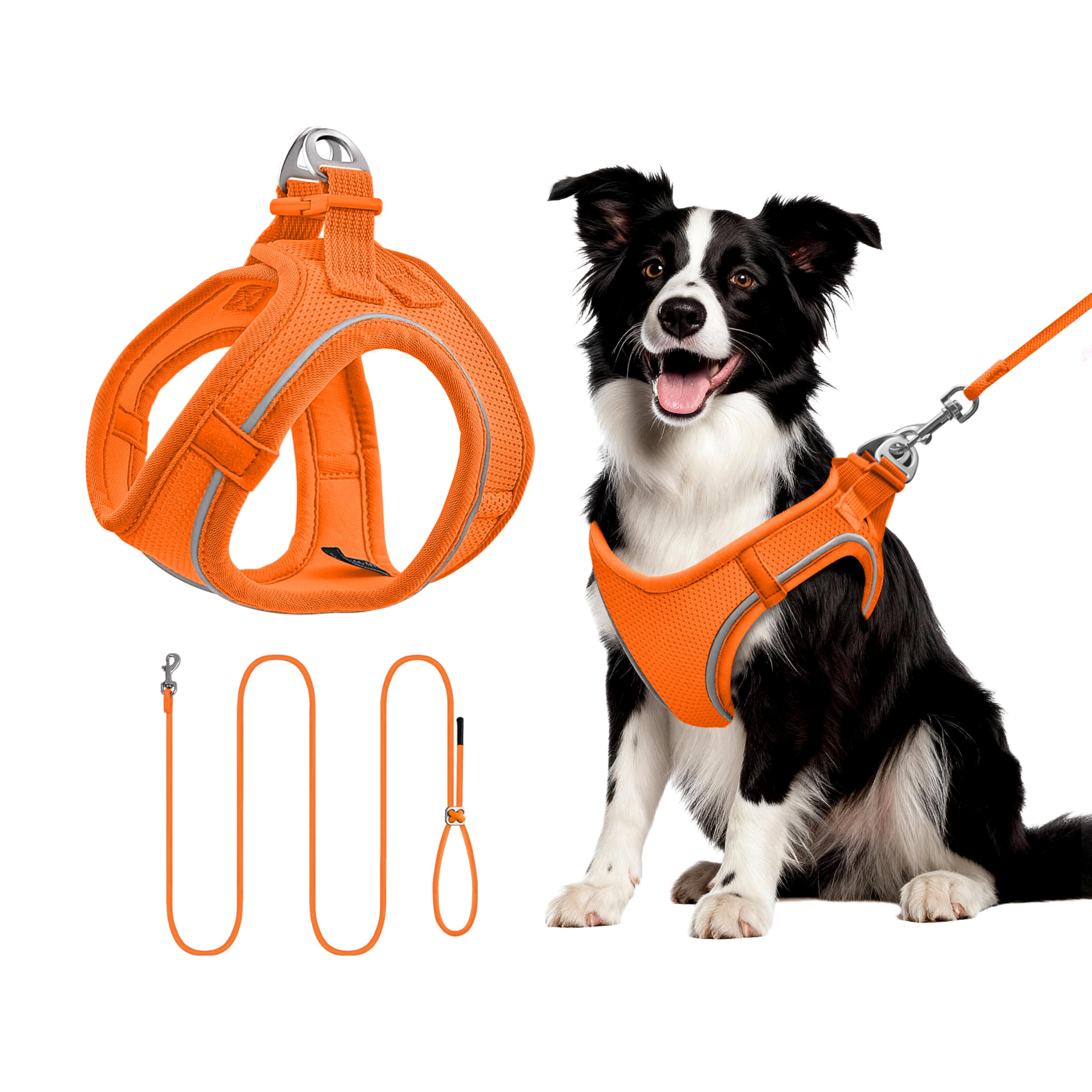 Qianruida Dog Harness, Set of Dog Harness Leash for Dogs, Cat Chest Strap Handle, Reflective Adjustable for Medium Cats for Walking, Running (Orange L)