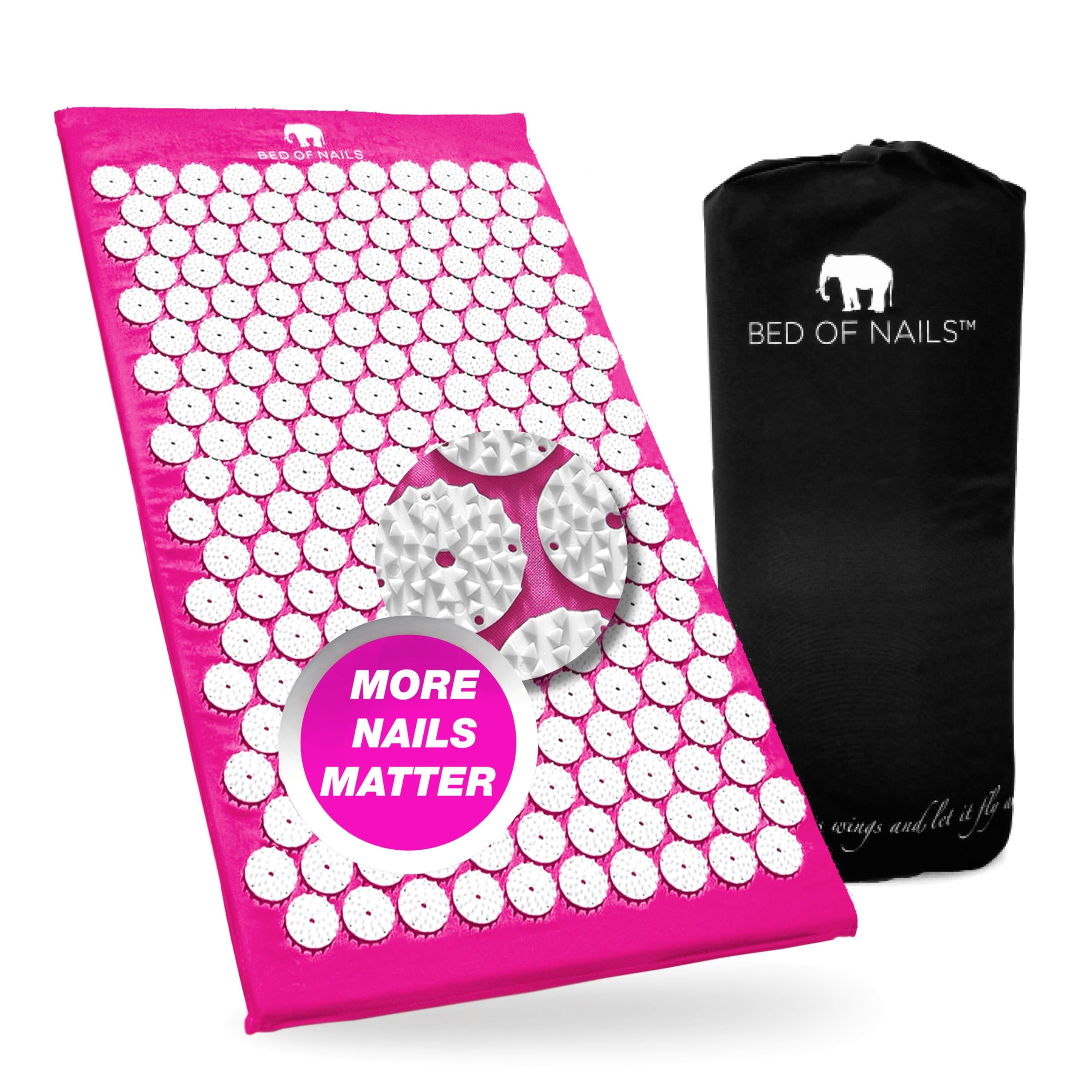 BED OF NAILS Original Acupressure Mat — Acupuncture Mat with 8,820 Massage Mat Nails for Wellness, Increased Vitality, Back Pain Relief, Relaxation, 74 x 41 x 2 cm, Carry Bag, Pink