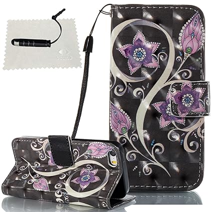 iphone 5 / 5S / SE Blume Gemalt Glitzer Leder Hülle, Hülle Case für iphone 5 / 5S / SE Hülle Backcover Sparkle Flip Wallet Ma