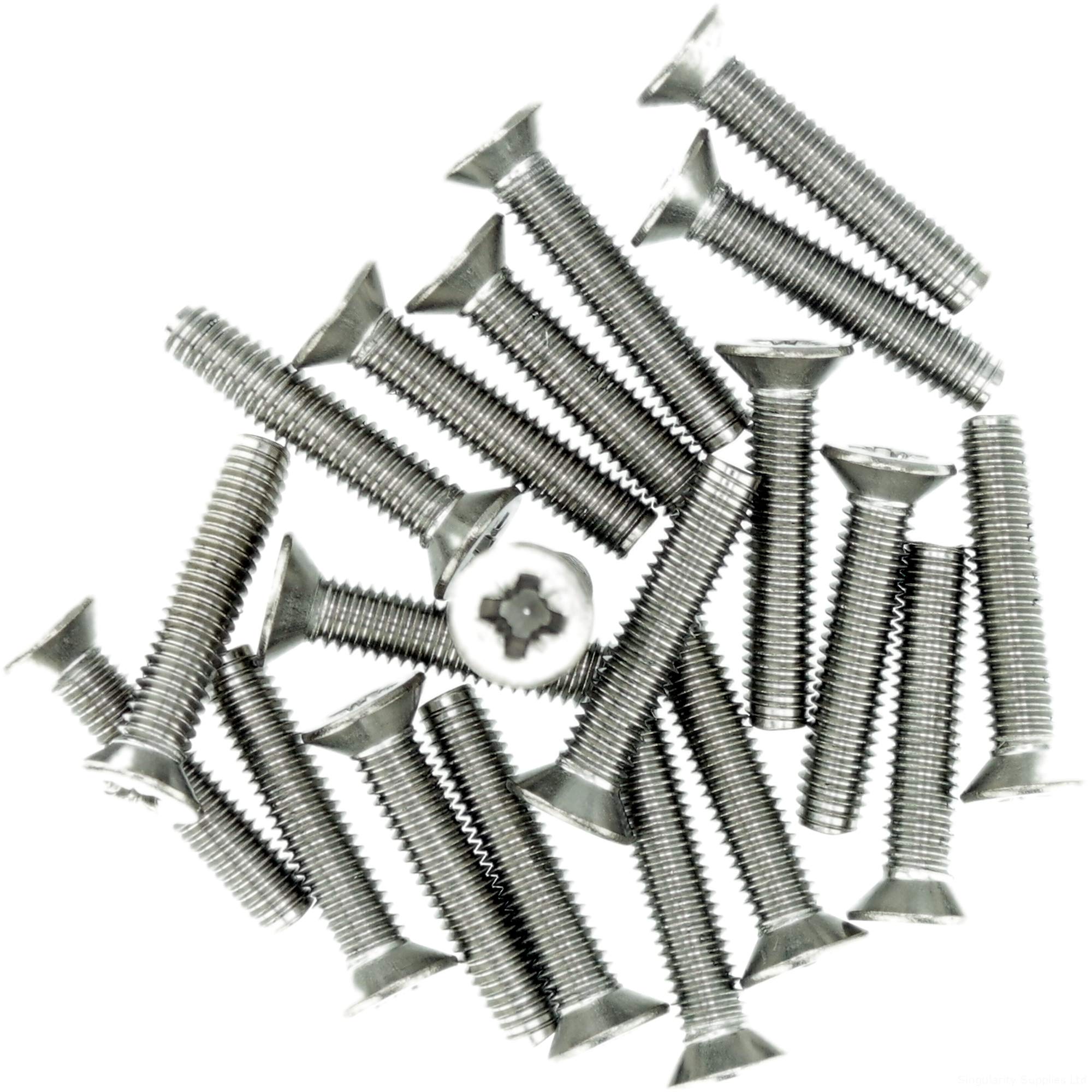 M5 (5mm x 30mm) Pozi Countersunk Thread Rolling Screw - Stainless Steel (A2) (Pack of 20)