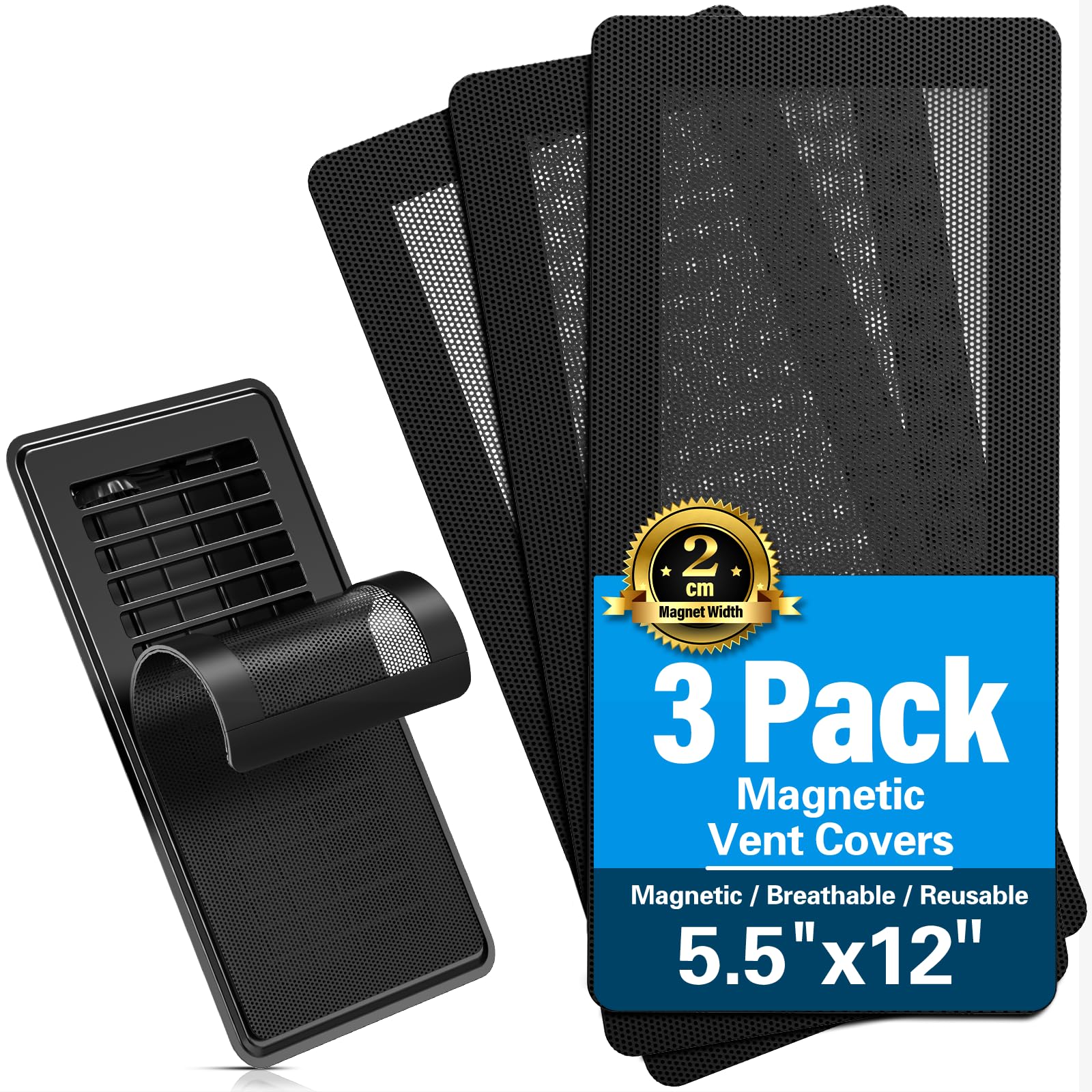 Photo 1 of Floor Vent Covers 4 x 10 Inch, Magnetic Vent Screen Mesh Covers 3 Pack, Air Vent Screen Mesh Cover for Home Wall Ceiling Floor Catches Debris, Vent Covers for Home Floor, Floor Air Vent Filters, Black