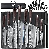 Dfito Knife Set, 9 Piece Japanese Knife Set with Roll Bag, Professional Chef Knife Set with High Carbon Stainless Steel Blade