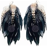 Black Feather Earrings for Women Dangling Nature Feather Earring 6”-8” Long Fashmorous