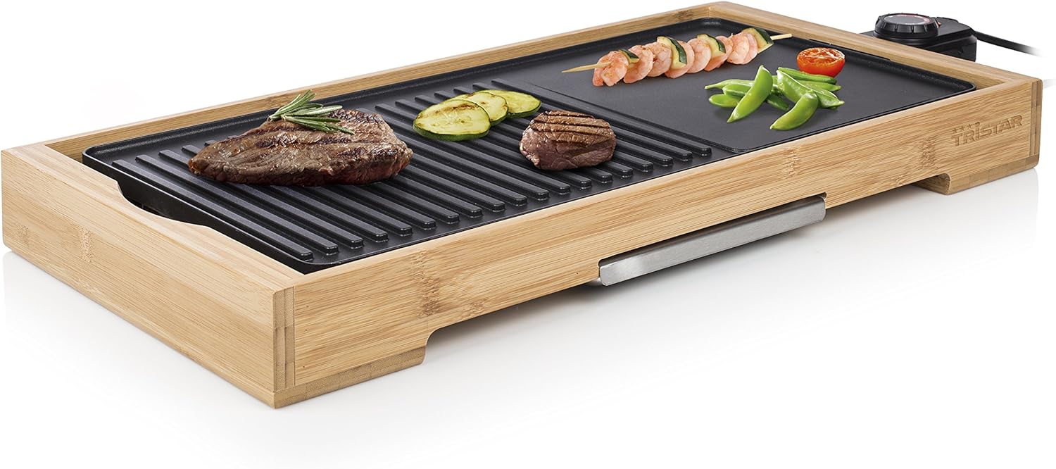 Plancha de table Tristar Bamboo Grill XL BP2641 noire 6 personnes