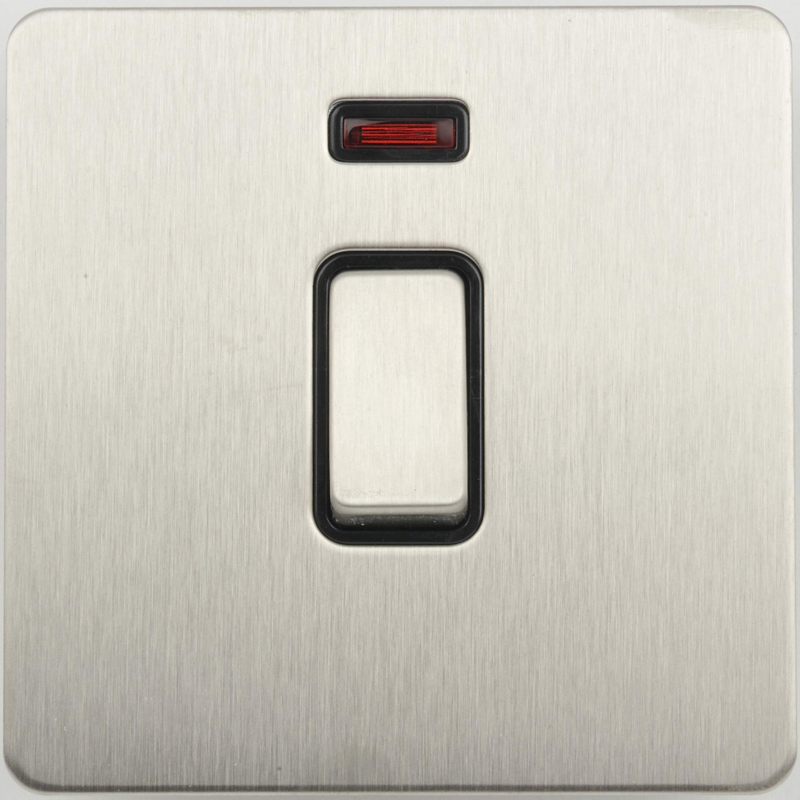 Schneider Electric Ultimate Screwless Flat Plate 20AX DP Switch with Neon Stainless Steel Black Insert