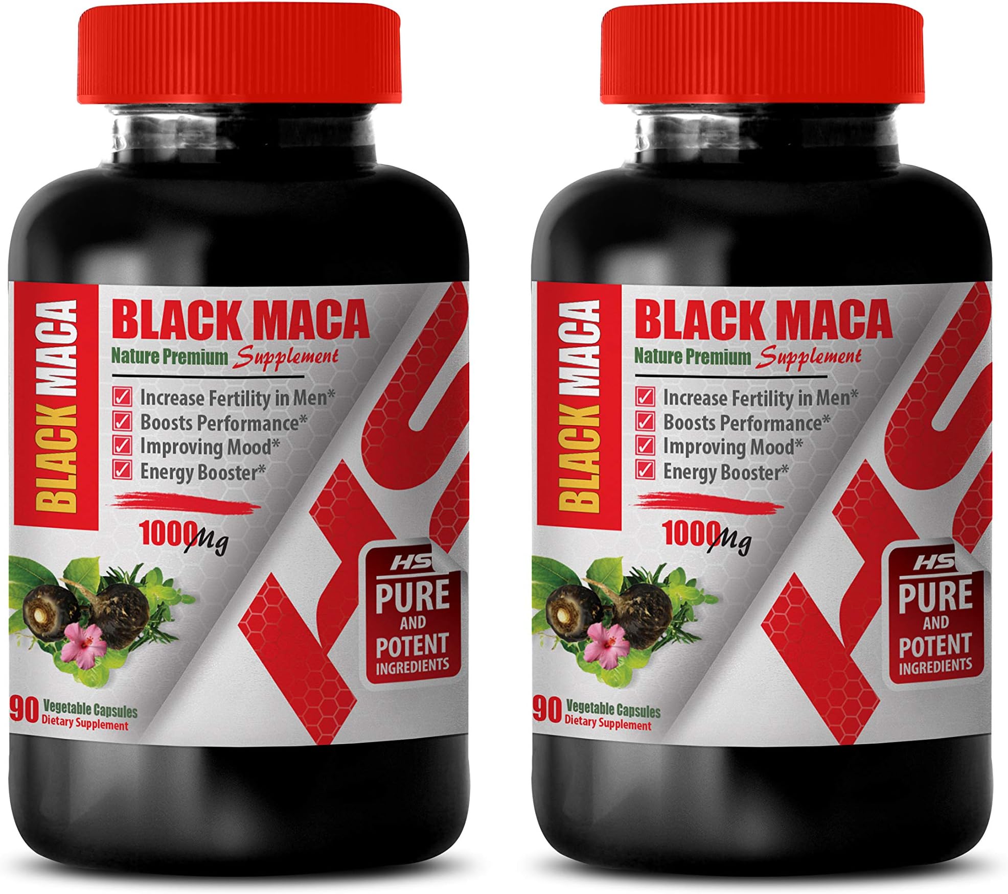 Stamina Supplements Women - Black MACA 1000 Mg - Natural Premium Supplement - maca Root gelatinized Capsules - 2 Bottles 180 Vegetable Capsules