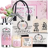 40th Birthday Gifts for Women, Vintage 1986 Birthdays Gift For Her, Cool 40 Year Old Birthday Gifts Set For Mom Wife Sister Friends Coworkers, Unique Gift Ideas With Tumbler Greeting Card Tote Bag