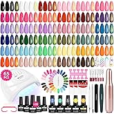 VANREESA Gel Nail Polish Kit with U V Light and Nail Drill Kit 65 Pcs Gel Polish Nail Set 35 All Season Colors Nail Polish Set Base Coat & 4 Effects Top Coat Complete Nail Kit Gifts for Women