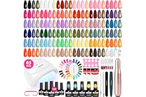VANREESA Gel Nail Polish Kit with U V Light and Nail Drill Kit 65 Pcs Gel Polish Nail Set 35 All Season Colors Nail Polish Set Base Coat & 4 Effects Top Coat Complete Nail Kit Gifts for Women