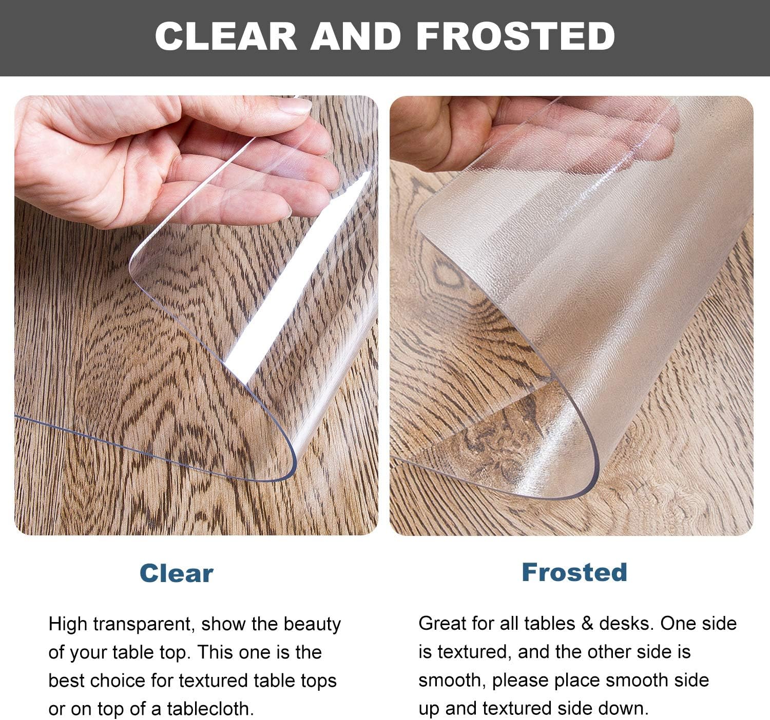 OstepDecor Custom 60 x 36 Inch Clear Table Cover Protector, 1.5mm Thick Table Protector for Dining Room Table, Clear Plastic Tablecloth Protector, Clear Table Cloth Table Pad for Kitchen Wood Grain: Home & Kitchen