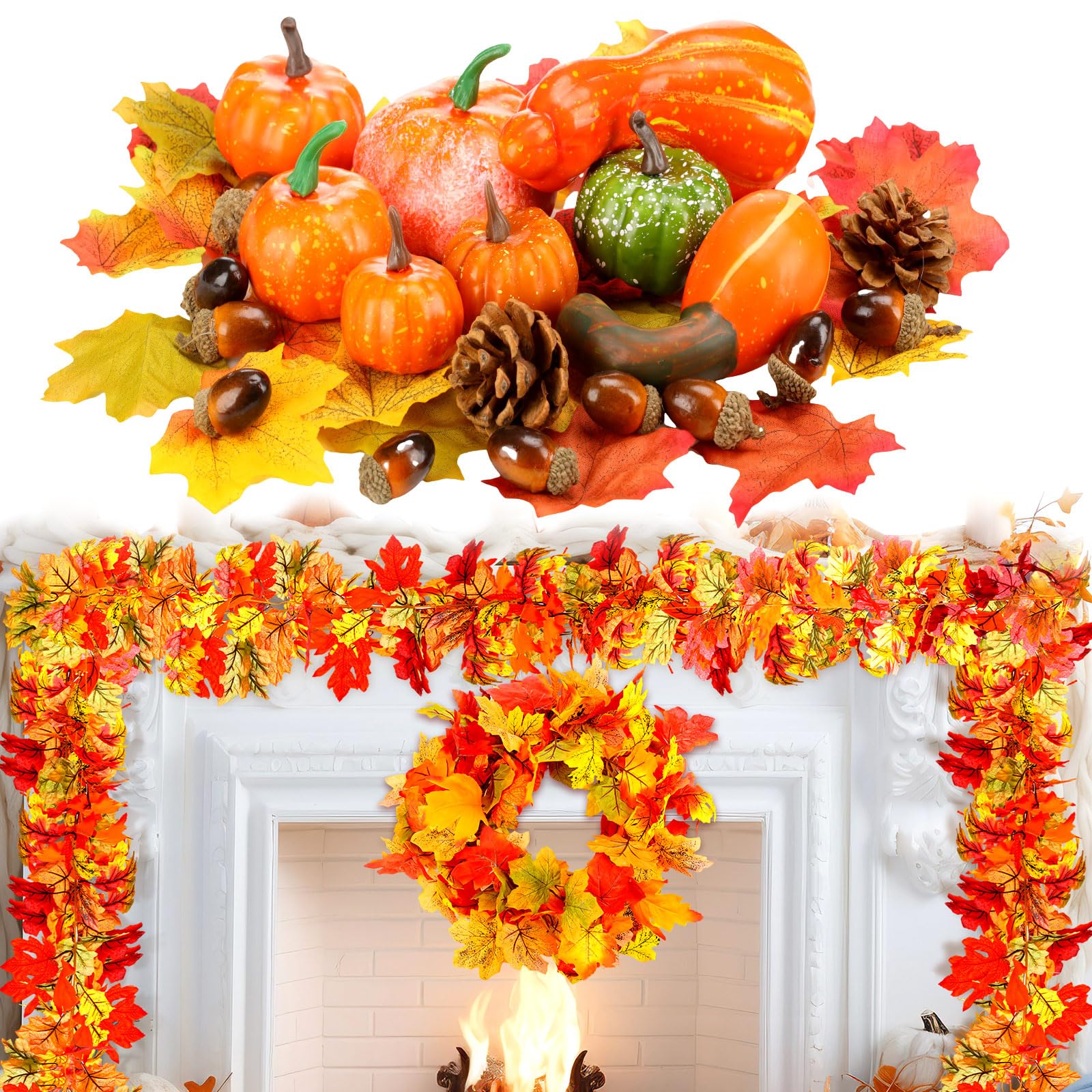 Colingmill 50 Pcs Thanksgiving Artificial Pumpkins Maple Set Fall