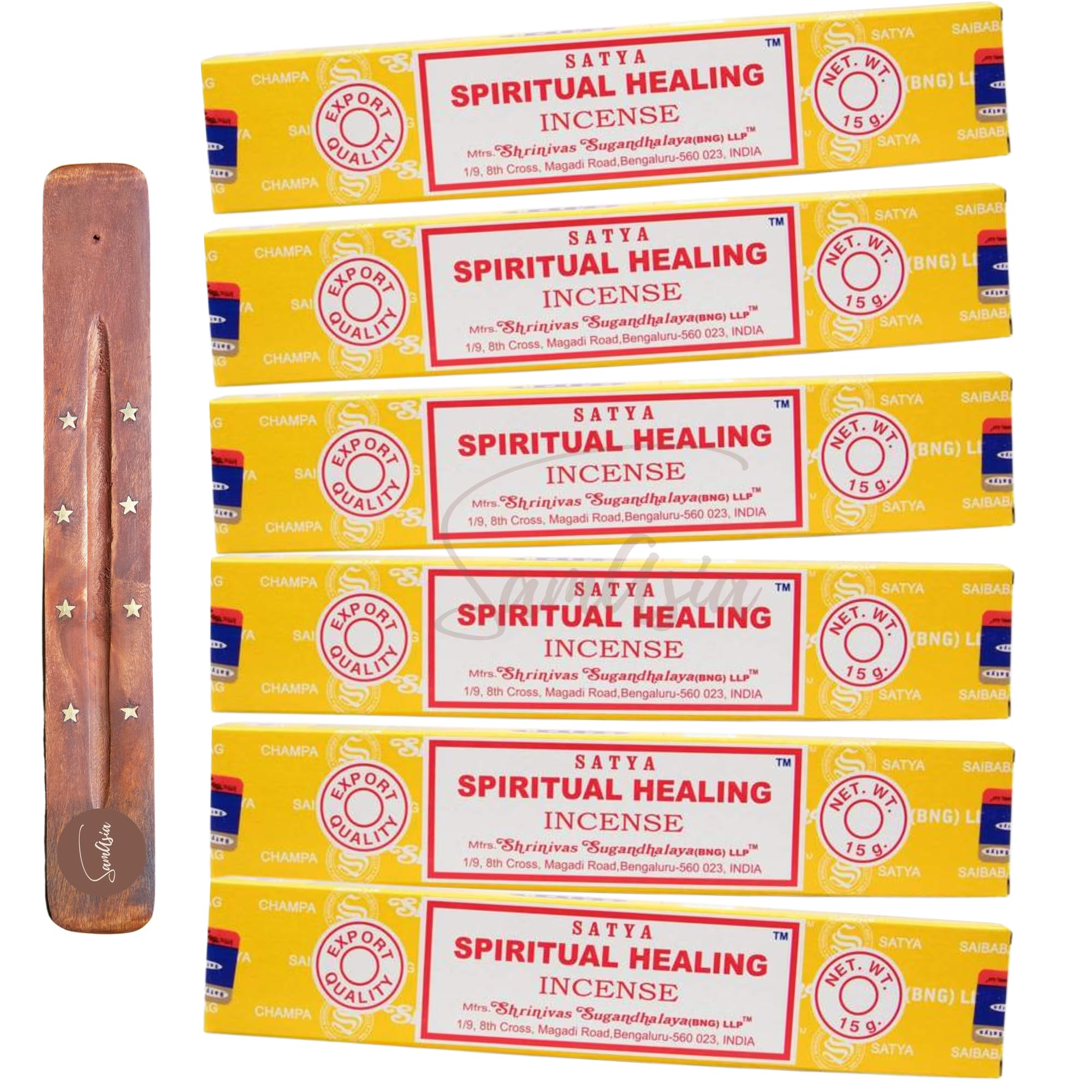 Satya Nag Champa Spiritual Healing Incense Sticks | x6 pack | with SAMASIA incense sticks holder | Used for Aromatherapy, Spa, Yoga, Weddings, Meditation, Healing, Positivity and Relaxation