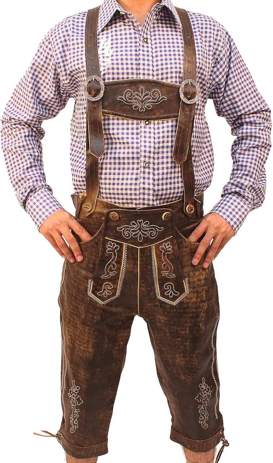 Oktoberfest Bavarian Long Bundhosen Men Authentic German Outfit Brown Wild Brown: Clothing