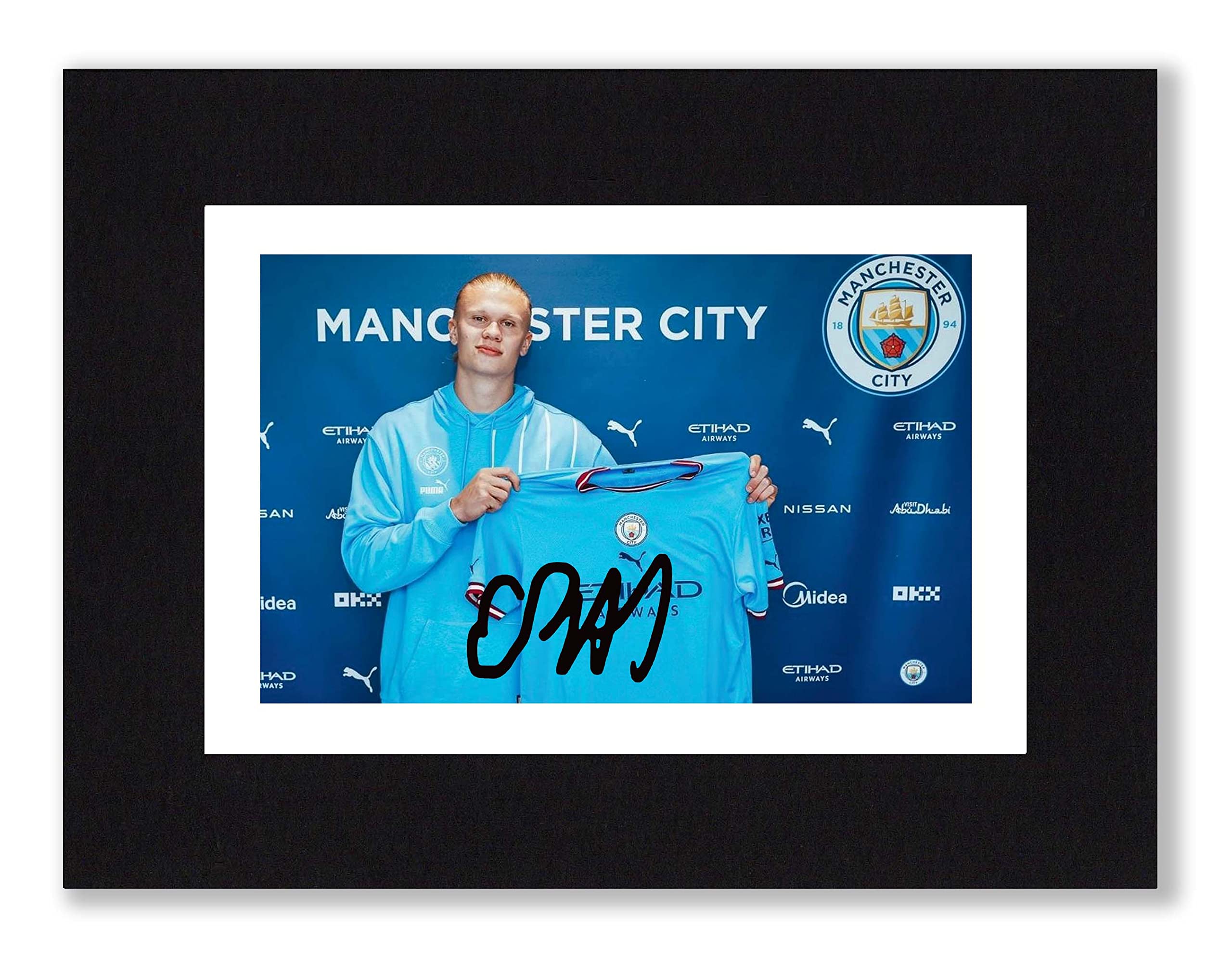 Erling Haaland Signed 8x6 Inch Mounted Photo Print Pre Printed Signature Manchester City Autograph Gift, Ready To Be Framed, Full Colour