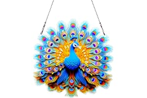 THMNJ Peacock Hanging Ornaments Colorful Window Decorations Home Wall Decor for Bedroom Patio Indoor Outdoor
