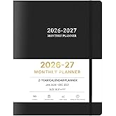 2026-2027 Monthly Planner, 2 Year Calendar Planner, Jan 2026 - Dec 2027, 8.3'' x 11'', 24 Months, Embossed Cover, with Printed Tabs &Pocket, Elastic Closure, Organizer for Office Home School, Black
