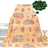 Gdindff Fire Truck Glow in The Dark Blanket for Kids, Firetruck Toys for Boys Girls Ages 3-10, Soft Plush Throw Blanket, Birthday Easter Gifts for Toddlers, 50" x 60"