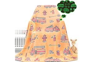 Gdindff Glow in The Dark Blanket Toy Fire Trucks Blankets for Toddler Boys Gifts Cars Throw Blanket Firetruck Birthday Gifts for Kids